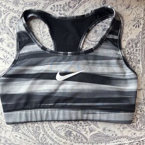 Nike Women's Dri-Fit Striped Black and Gray Sports Bra-Small
